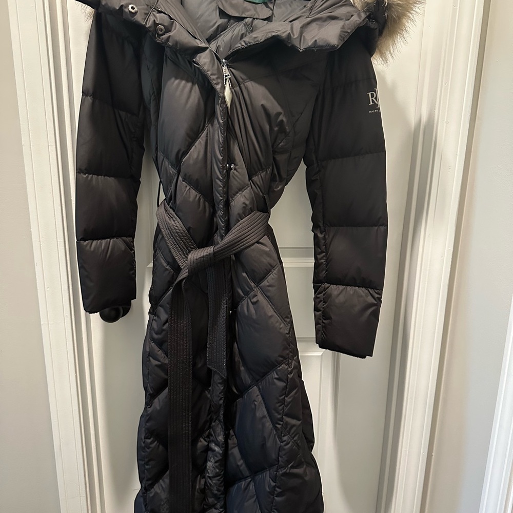 Ralph Lauren Dark Puffer Jacket with Fur Trim